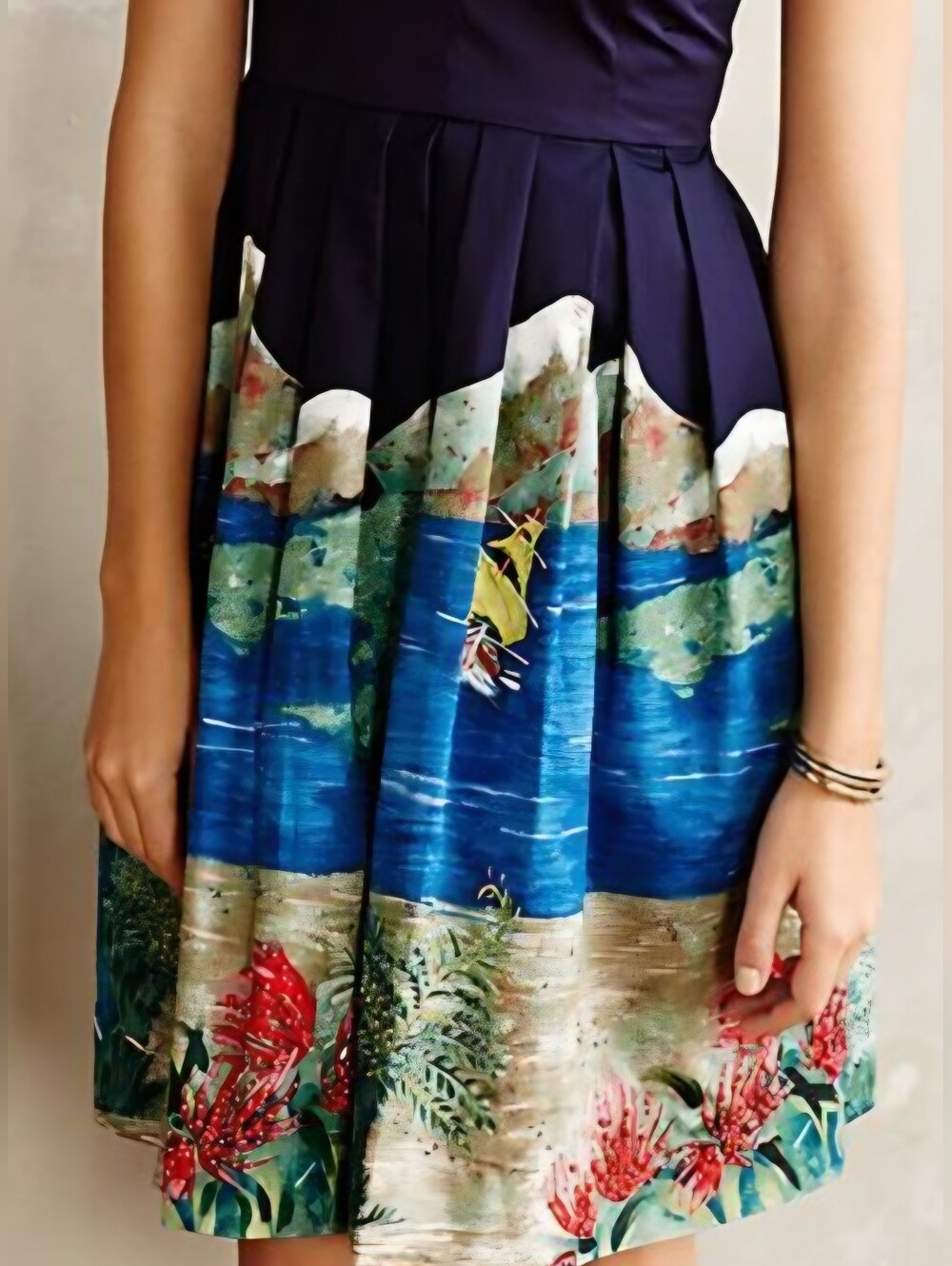 Anthropologie Moulinette Soeurs Dress Beaded Seascape Whimsy Nautical Print Sz 6